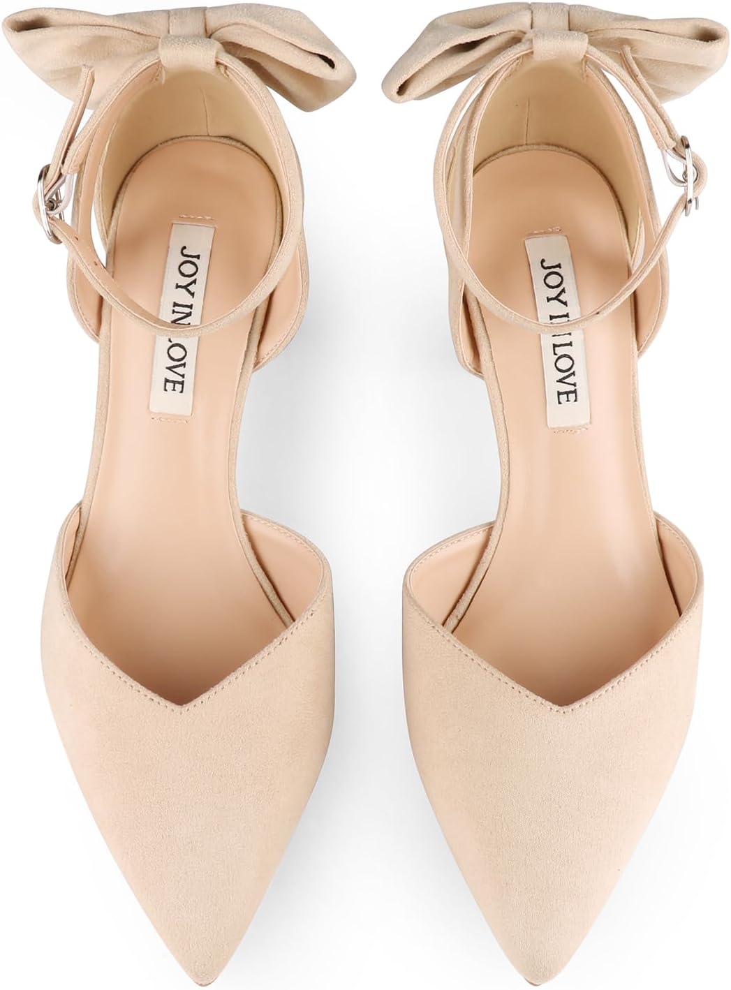 JOY IN LOVE Women's Pumps Kitten Bow Heels Closed Pointed Toe Sandals Ankle Strap Dress Shoes - Image 5