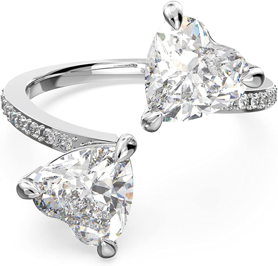Attract Soul Double Heart Ring Collection, Rhodium Finish, Clear Crystals