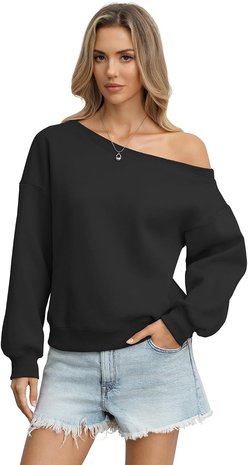 Womens Fleece Sweatshirts Oversized Off The Shoulder Pullover Tops Casual Long Sleeve Comfy Fall Outfits 2026 - Image 4