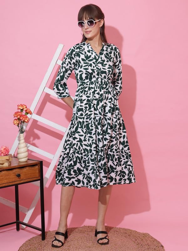 Image of Sheetal Associates Women's Casual 3 /4 Sleeve Crepe Fit and Flare Dress| Comfortable Relaxed Fit Summer Party Dress