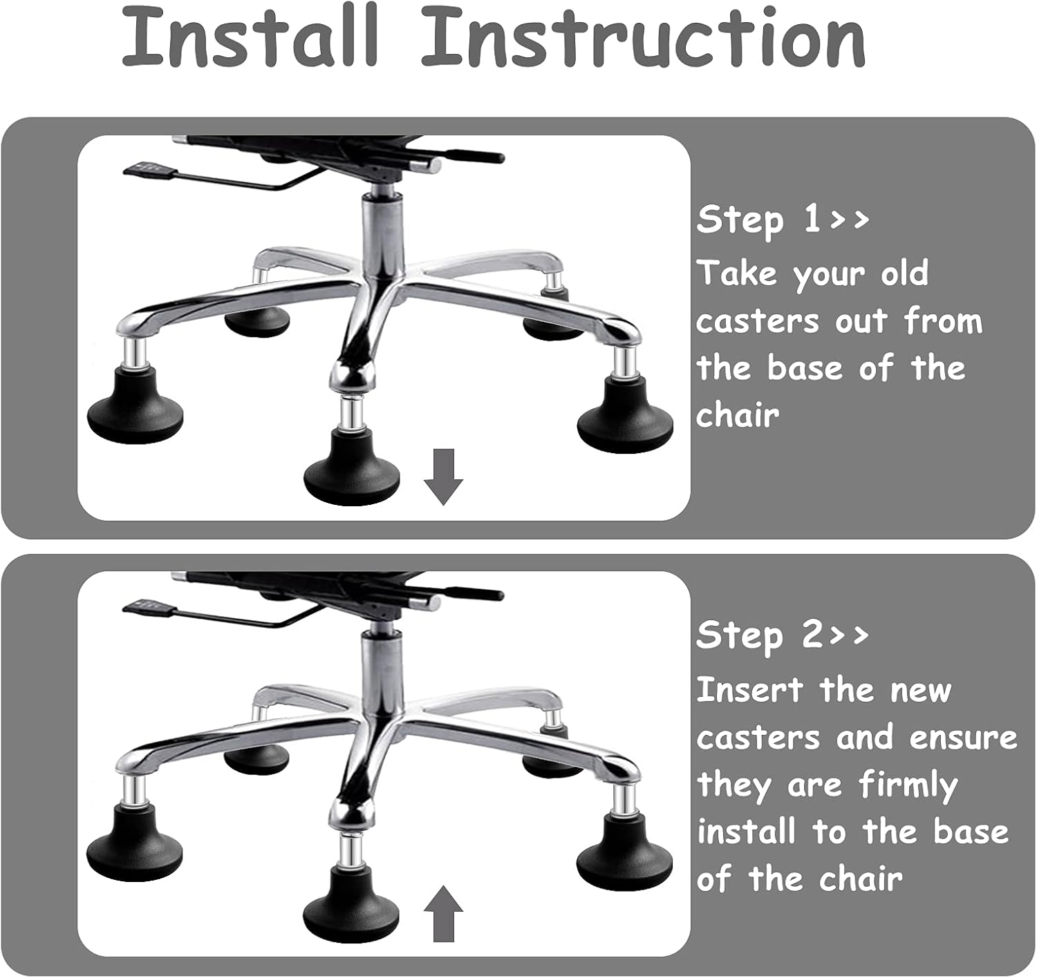 MySit Bell Glides Replacement, 7/16"x7/8"(11x22mm) Stem,Changing Movable Office Chair Swivel Caster Wheels to Fixed Stationary Castors, Short Profile Black