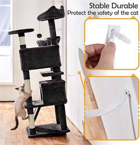 Miniatura 4 de Torre de condominios de 57 pulgadas de alto con bola de piel y plataforma redonda de 3 niveles, color negro