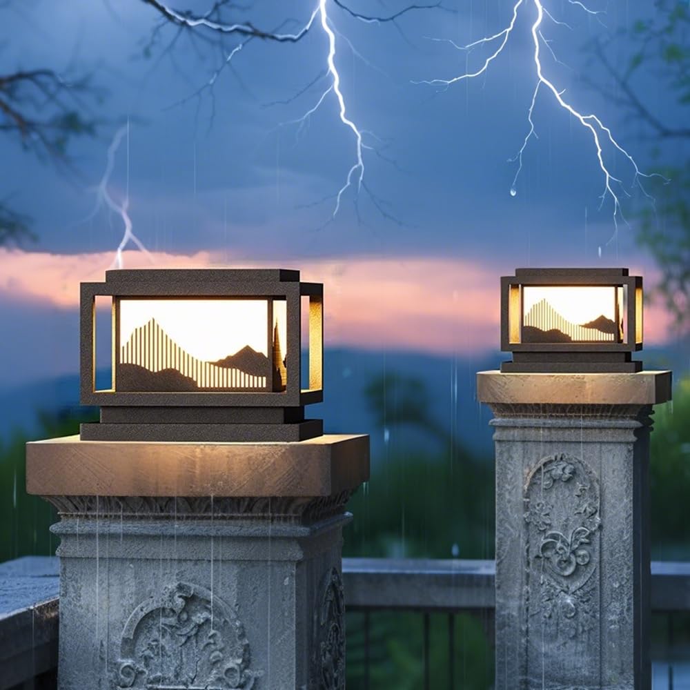 Solarne lampy słupkowe, aluminiowe, kwadratowe lampy słupkowe, odporne na działanie wody, nowoczesne, czarne oświetlenie słupka, na podwórko, ogród, patio, podjazd