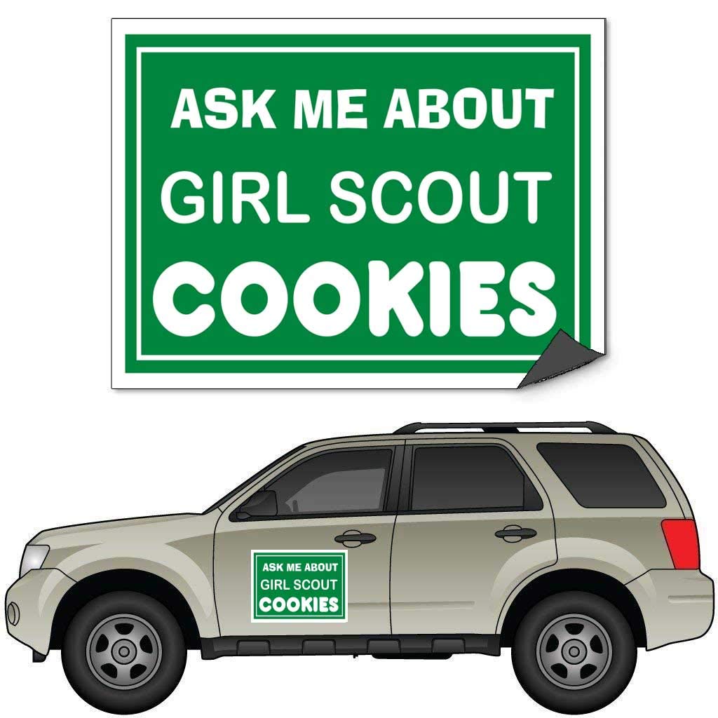 VictoryStore Car Door Magnet: Ask Me About Girl Scout Cookies Car Door Magnets - Set of 2 - Color 18 inches x 24 inches