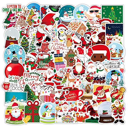 Merry Christmas Stickers 100Pcs, Santa Stickers Pack for Kids Teens Adults, Waterproof Vinyl Decals, Christmas Decorations Stickers for Gifts Tags Envelopes Crafts Windows Laptop Snowboard