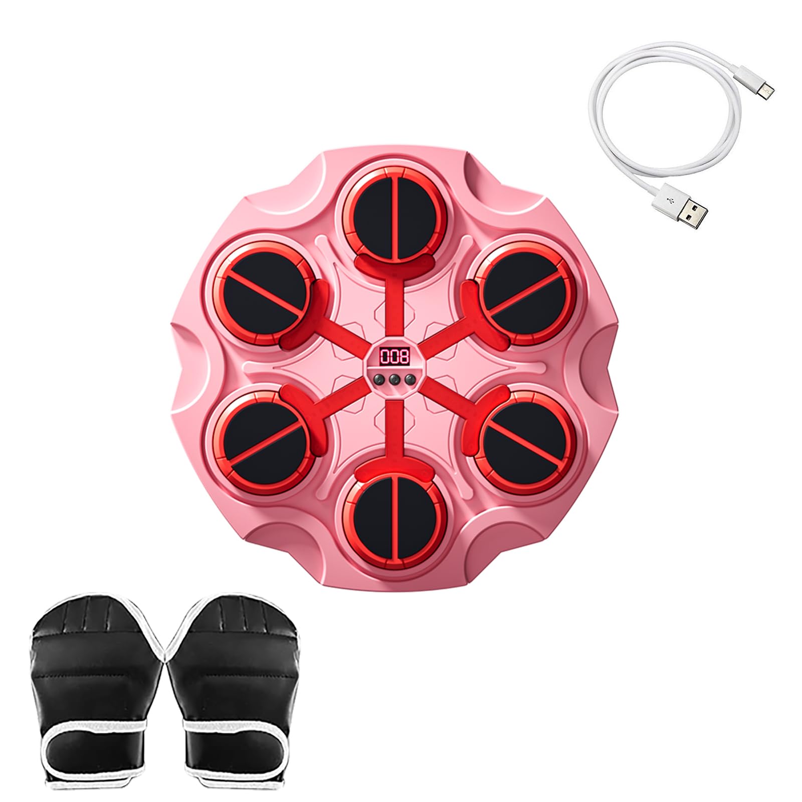Music Boxing Machine, Wall Mounted Smart Scoring Boxing Target with Boxing Gloves, Rhythm Music，Cool Lights，3-Speed Adjustment，Sport Toys for Women Girls(Barbie Pink)