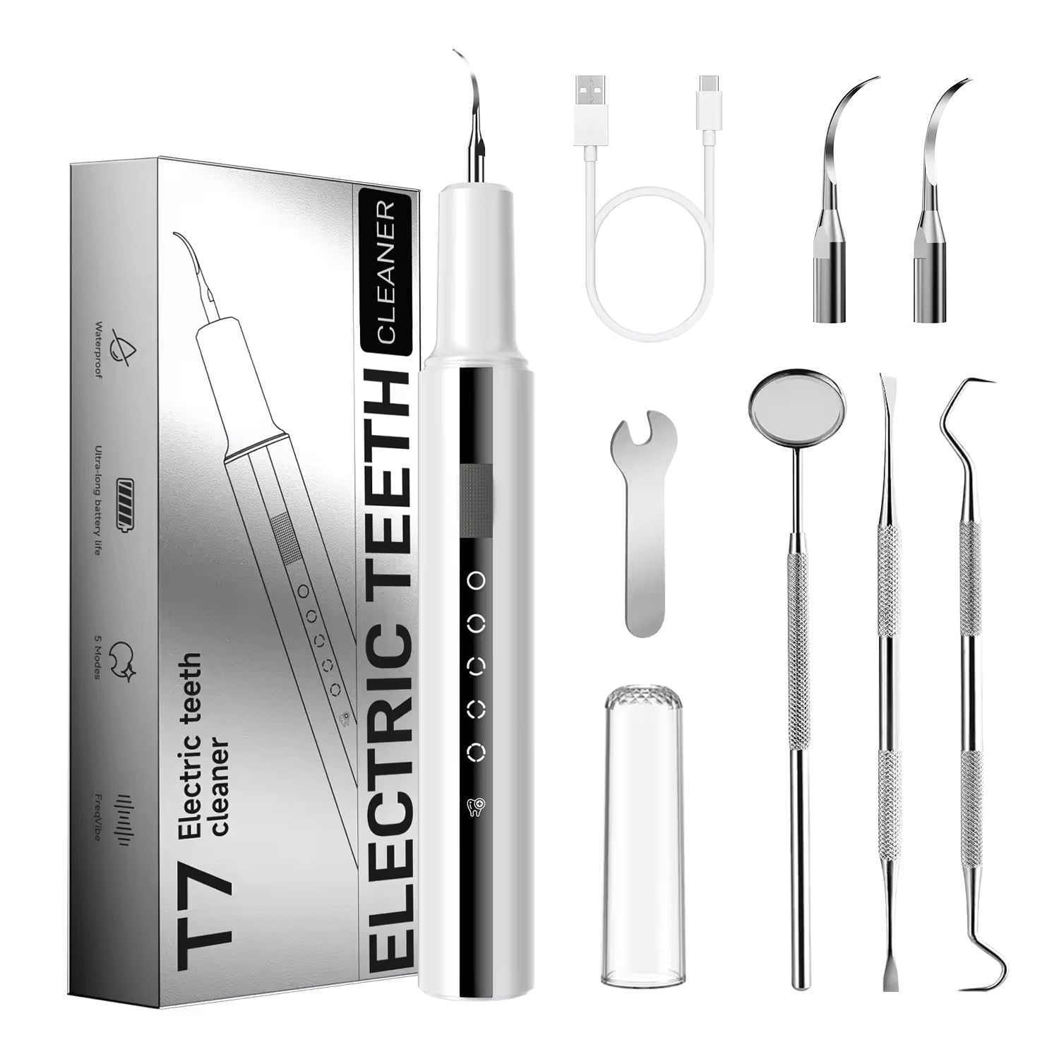 Plaque Remover for Teeth ARISSON Ultrasonic Tartar Remover Dental Cleaner with LED Light 5 Modes Teeth Cleaning Tool