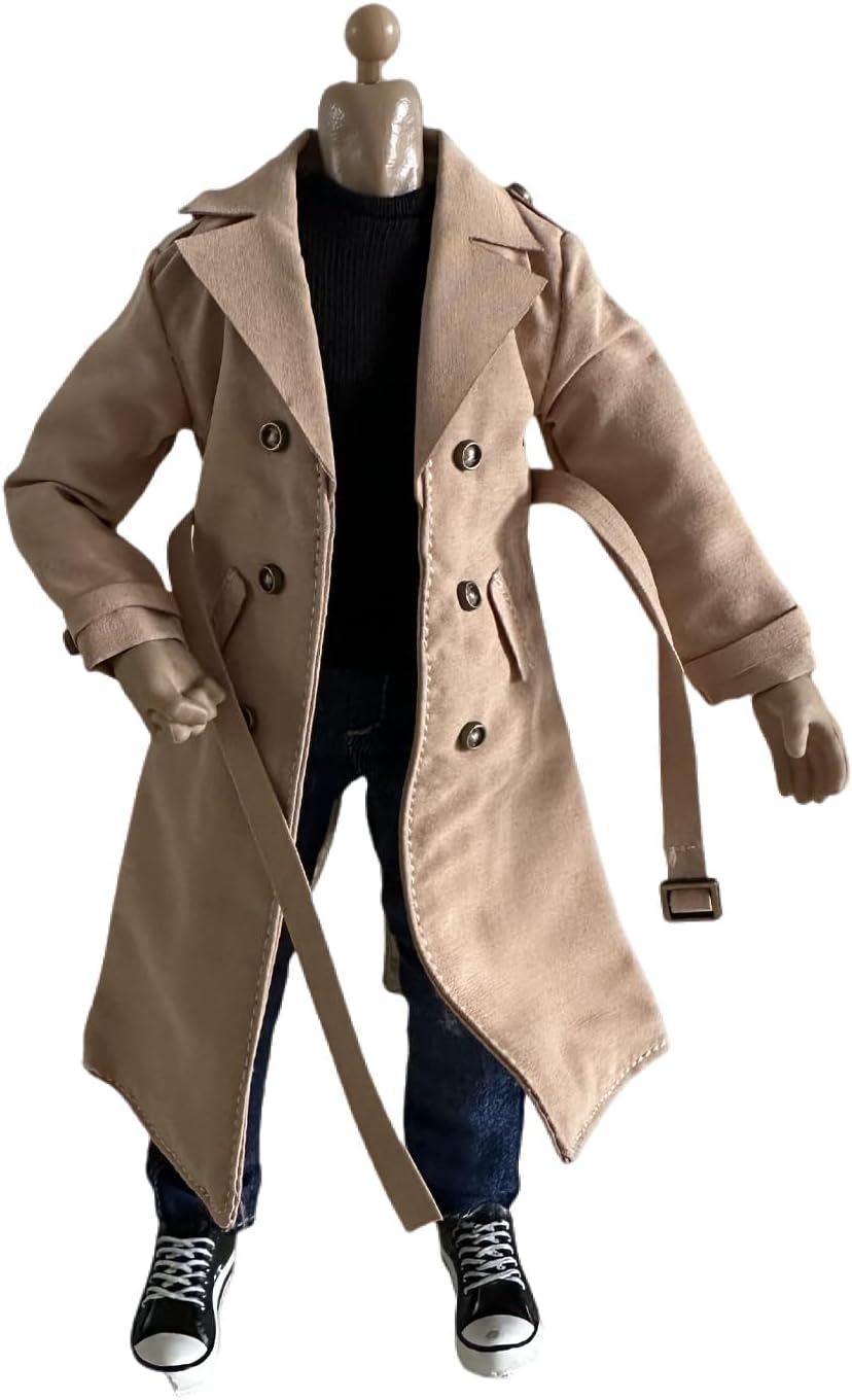 1/12 Action Figure Clothes,Long Trench Coat for 6" Action Figures,1:12 Scale Miniature Coat-only Clothing (Trench Coat-Khaki)