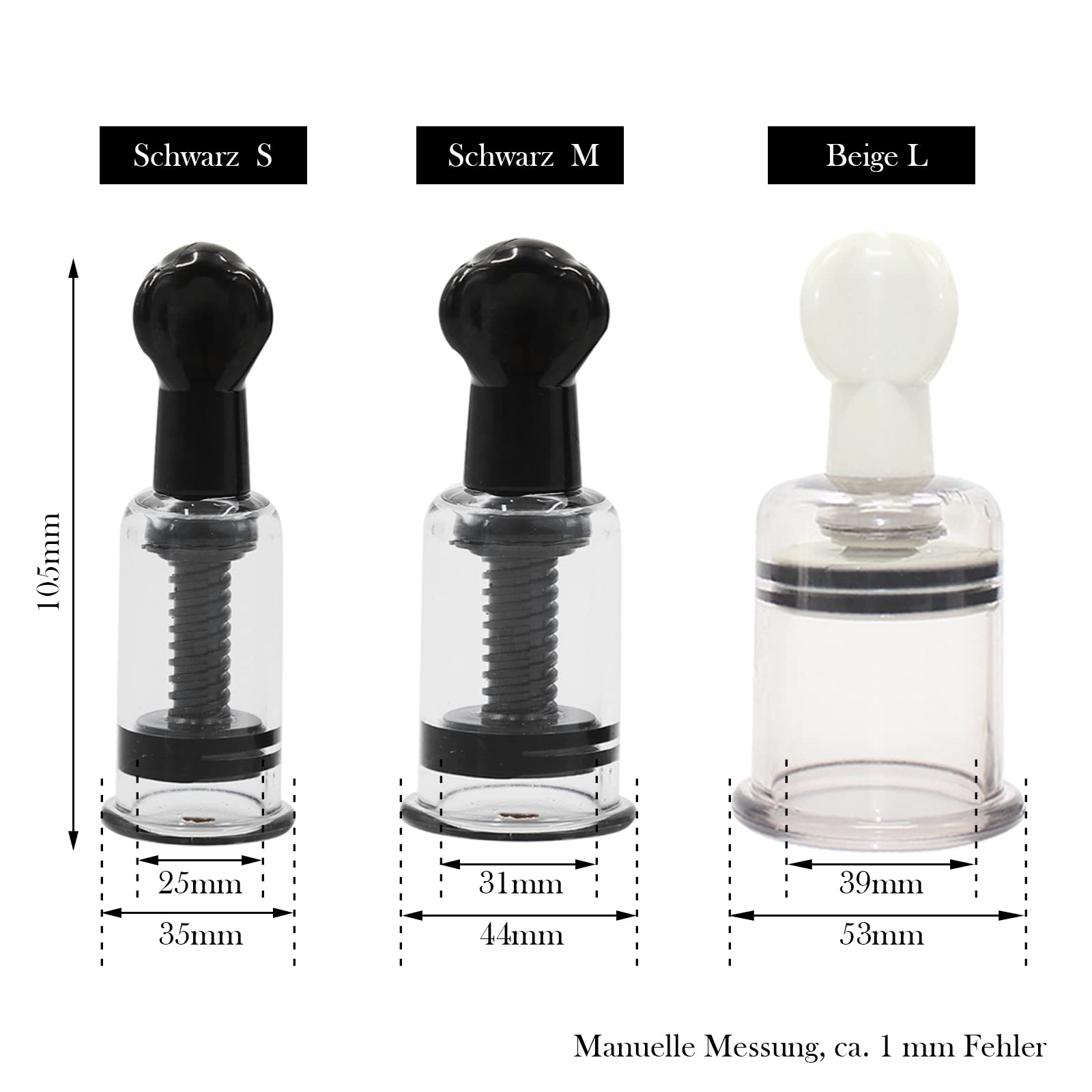 Ventouse de mamelon extra forte 3 tailles disponibles Ventouse de mamelon Stimulation mammaire Jouet sexuel transparent et visible Clitoris Sucker Tire-lait pour femmes couples (le noir, S)