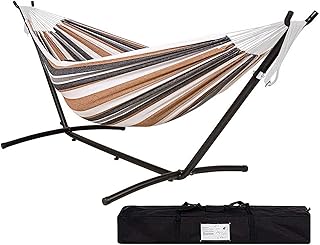 Beauenty Portable Hammock Stand,Cotton Hammock with Space Saving Steel Stand for Indoor and Outdoor Patio with Carrying Case