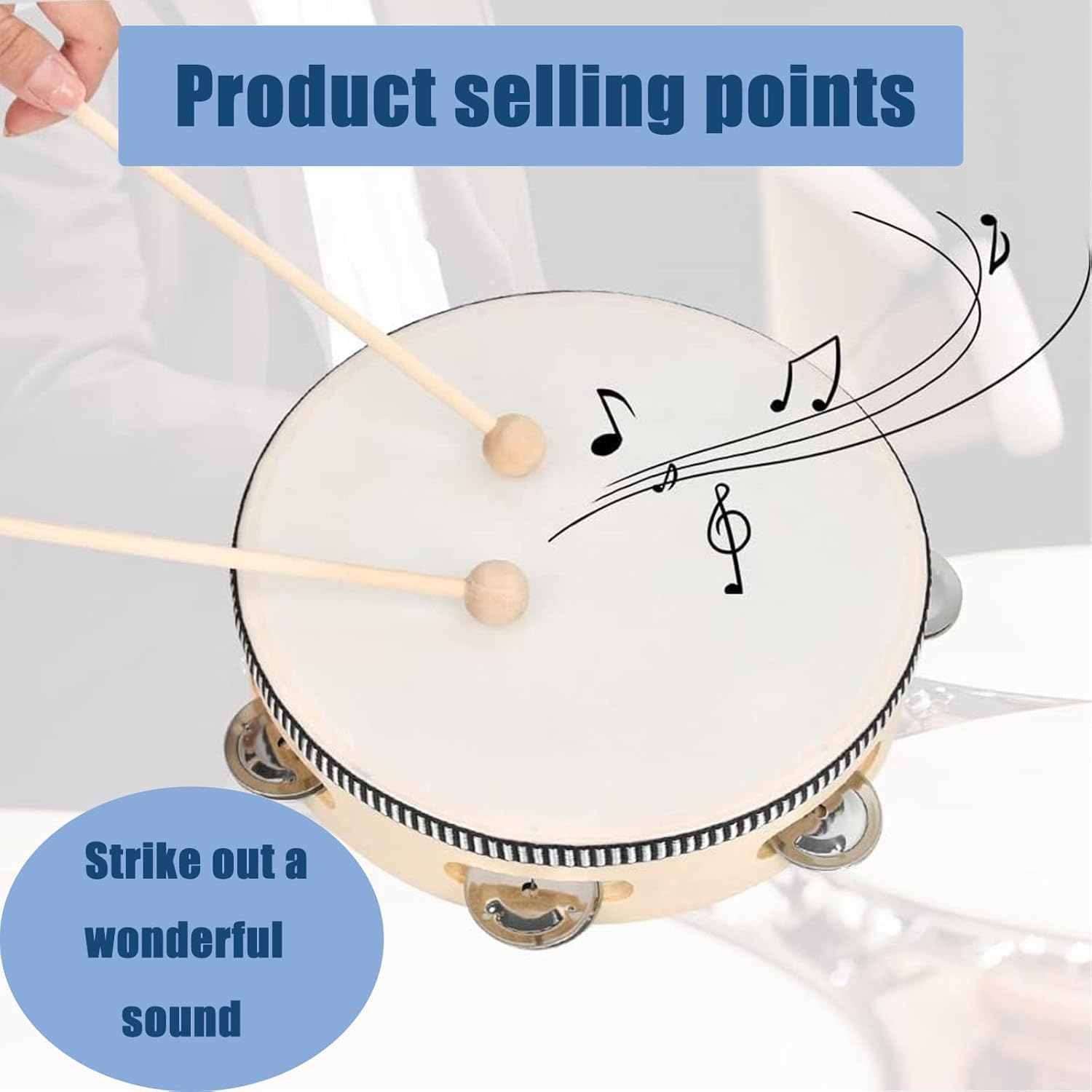 Lot de 10 tambourins ronds en bois de 15,2 cm avec grelots - Instrument de percussion portable pour enfants, église, karaoké et éducation musicale