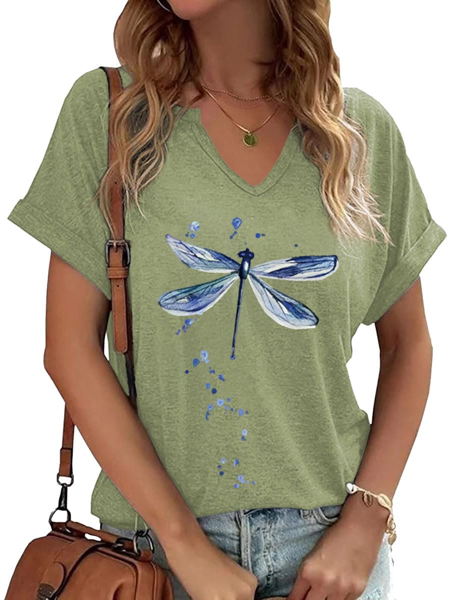 PUCKOLITY Vintage Flowers V Neck Shirt for Women Boho Floral Wildflowers Graphic Tee Casual Cottagecore Summer T Shirt