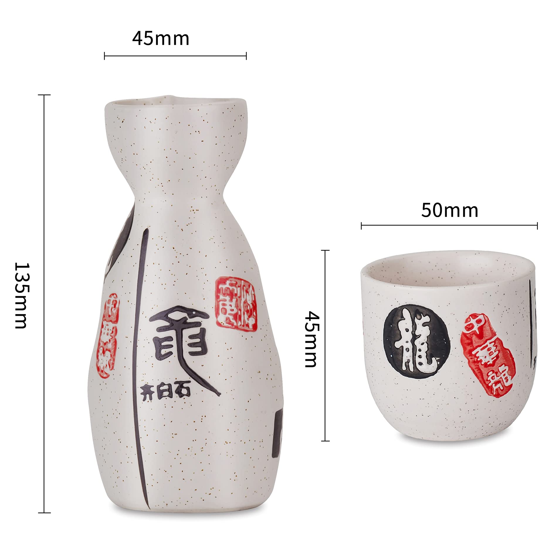 Set e Bicchieri da Sakè, Set Tradizionale Giapponese con Bicchierini da Sakè in Porcellana Ceramica Artigianale Set 5 Pezzi, 1 Sake Pot, 4 Tazze di Sake, Bianca
