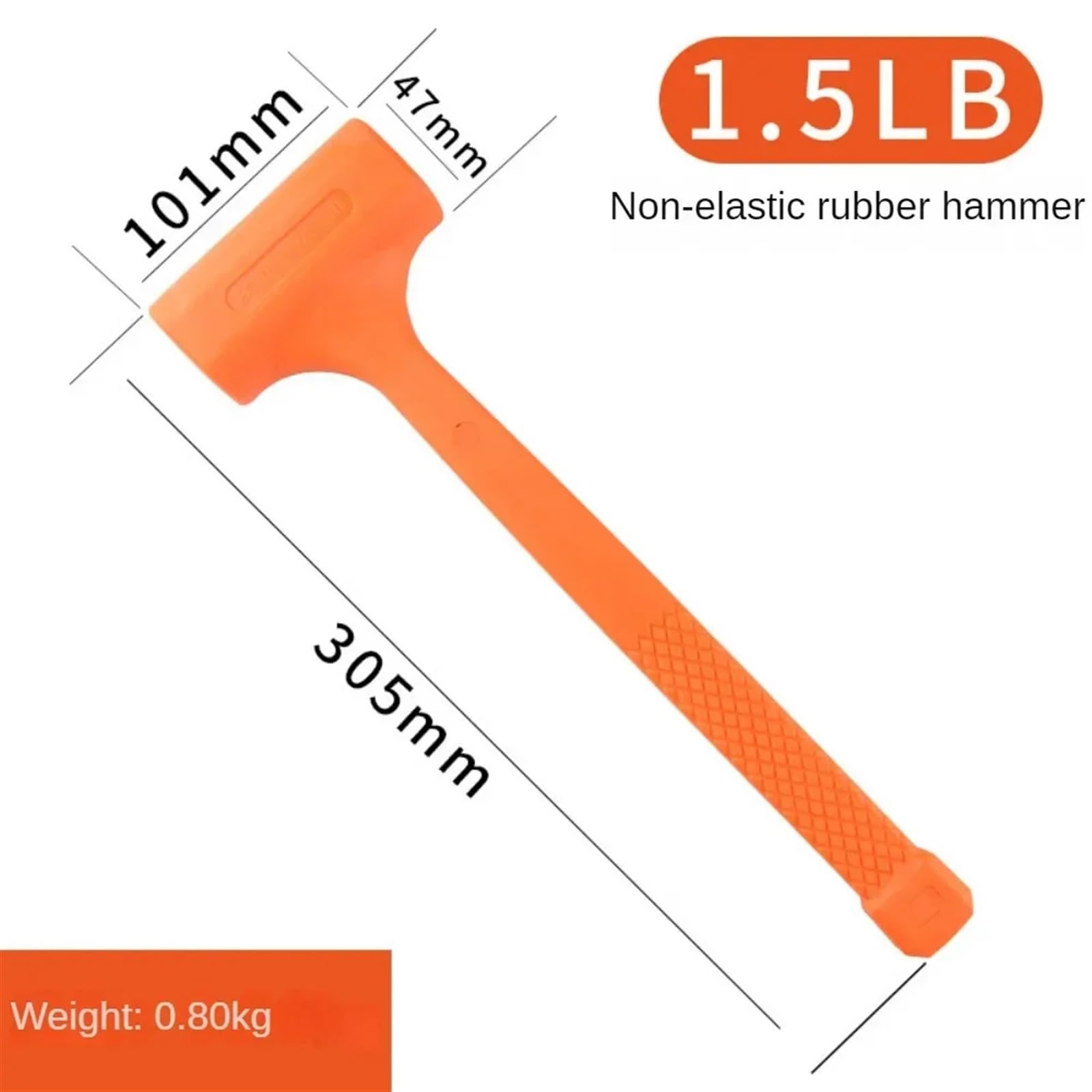 młotek gumowy, 0,5-4LB Dead Blow Mallet Pomarańczowy Miękki Cichy Gumowy Młotek Montażowy Wielofunkcyjny Podłoga Drewniana Bez Elastyczności(1.5 LB)