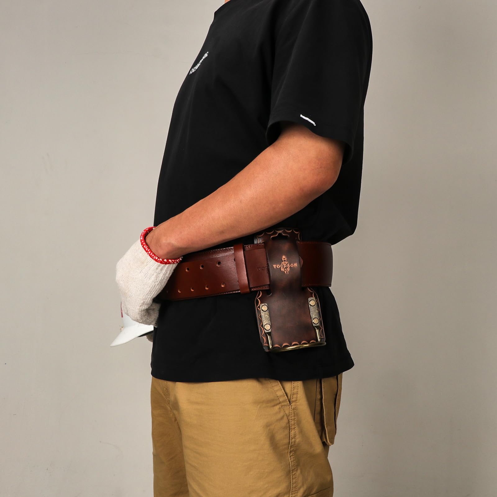 Tourbon Ceinture à outils en cuir robuste de 6,3 cm de large pour homme, ceinture de travail réglable pour charpentiers, électriciens