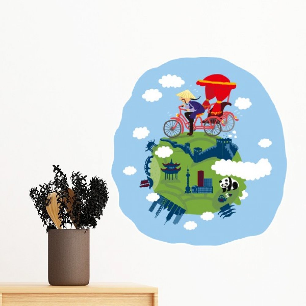 Stickers mural DIY avec panda et Grande Muraille de Chine en grand format 70cm