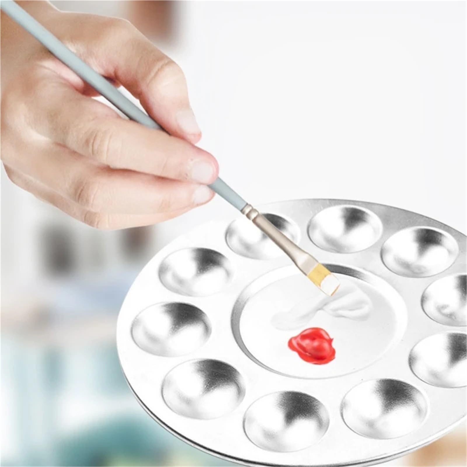 Paleta de Colores de 3 uds., Bandeja de Pintura, paletas de Metal for Pintura al óleo, Acuarela, artesanía, Paleta de Pintura artística DIY(Round)