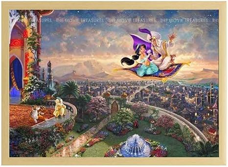 Amazon Co Jp 装飾画 西洋絵画 ディズニー アラジン トーマス キンケードaladdin アラジンの大冒険ポスター 部屋飾り インテリア絵画 木製ナチュラルフレーム付 部屋装飾 新築祝い 贈り物 33x24cm ホーム キッチン