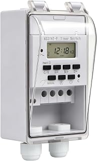 Programmierbarer Zeitrelaisschalter, 220V Intelligenter Zeitschaltuhr, mit Wasserdichter Transparenter Abdeckung, Wandmontage Digitaler LCD-Timer für Hochleistungsgeräte Im Freien