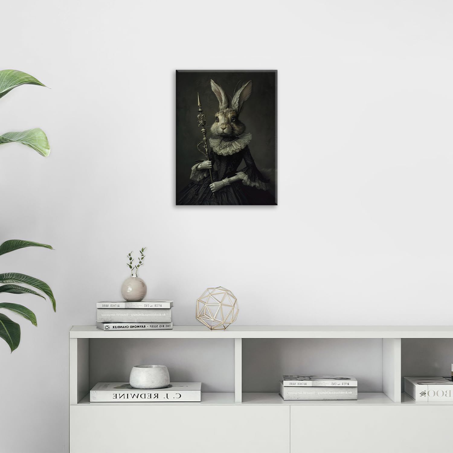 Gothic Rabbit Canvas Wall Art Rabbits Dark Spooky Pictures Decor for Bathroom Living Room Bedroom Office,Goth Horror Print Painting Aesthetic Home Modern Artwork Framed Decoration 20 x 24 inch
