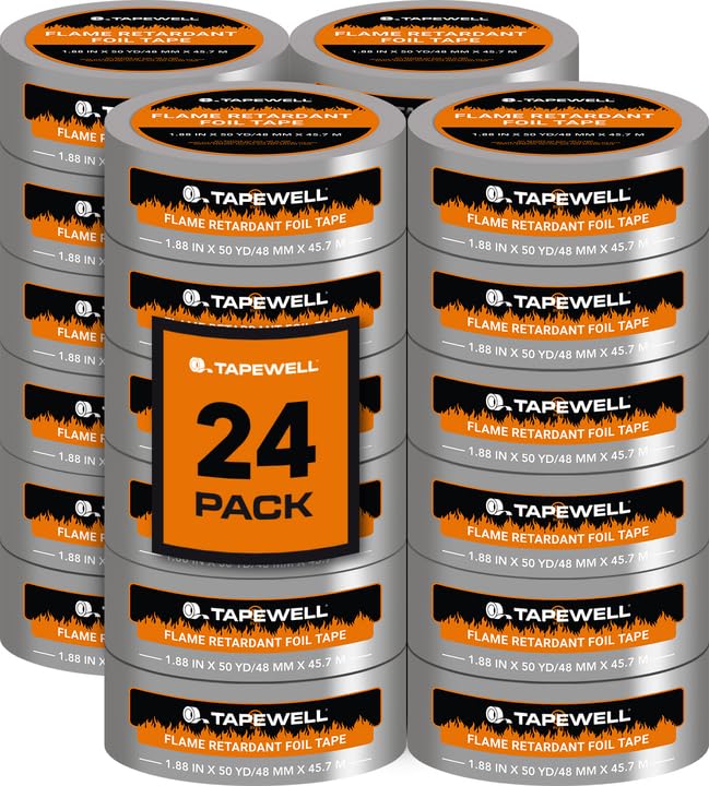 Heavy Duty Aluminum Foil Tape, Premium Heat Resistant Tape for Ductwork, HVAC, Dryer Vent -2 Inch by 150 Feet (50 Yards) 3.9 Mil - Pack of 24