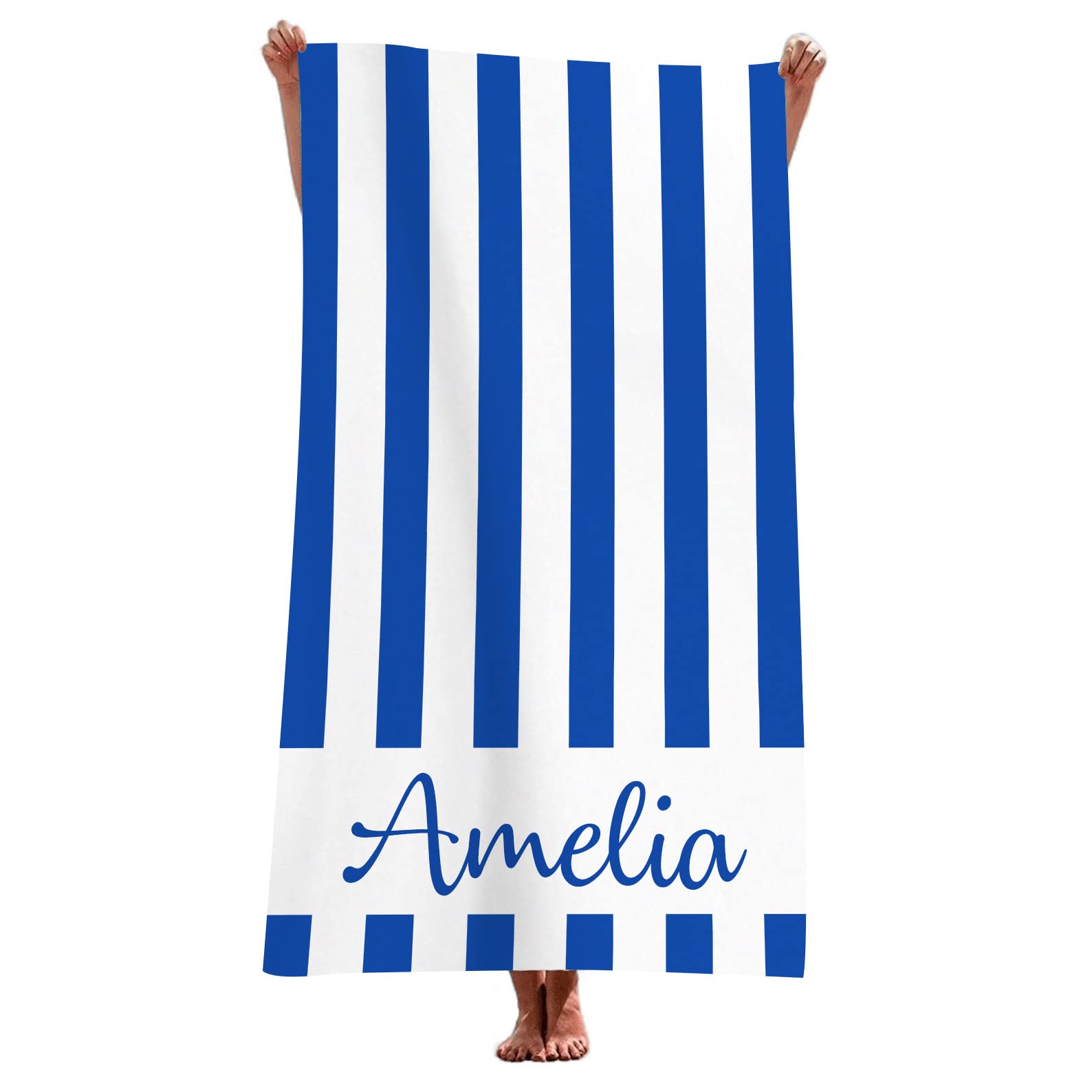 WOWTIFY Personalized Beach Towel with Name Custom Initial Text Ultra-Thin and Quick-Drying Sand Free Beach Towels for Summer Vacation, Wedding Birthday Gift for Kids, Women, Men-Blue (30”x 60”)