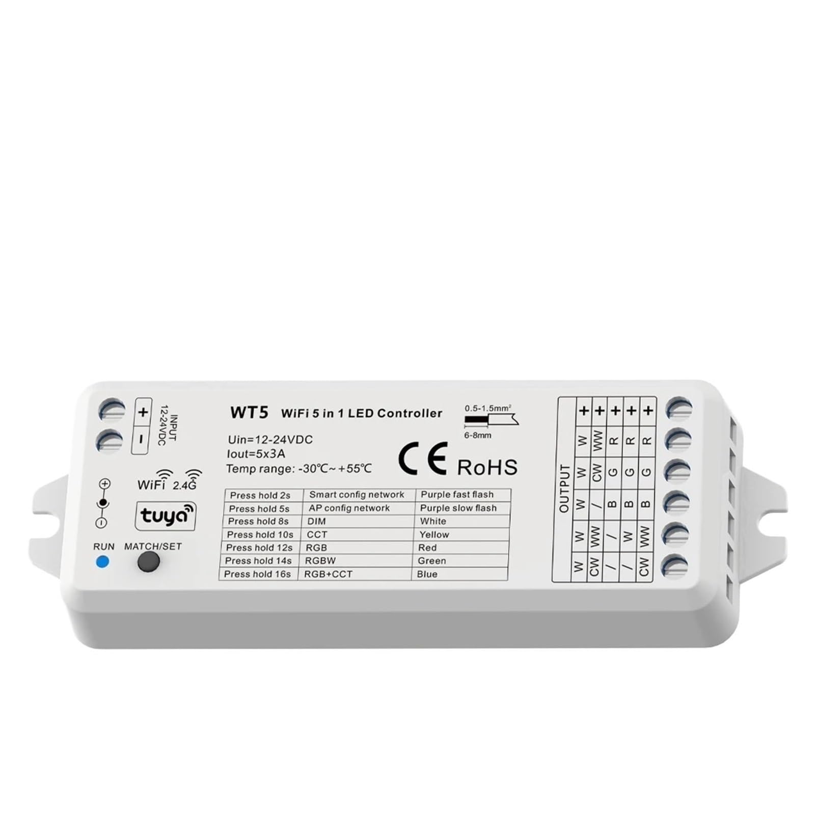 Gradateur WT5 RGBCCT 5-en-1 pour faire varier l'intensité de votre bande LED