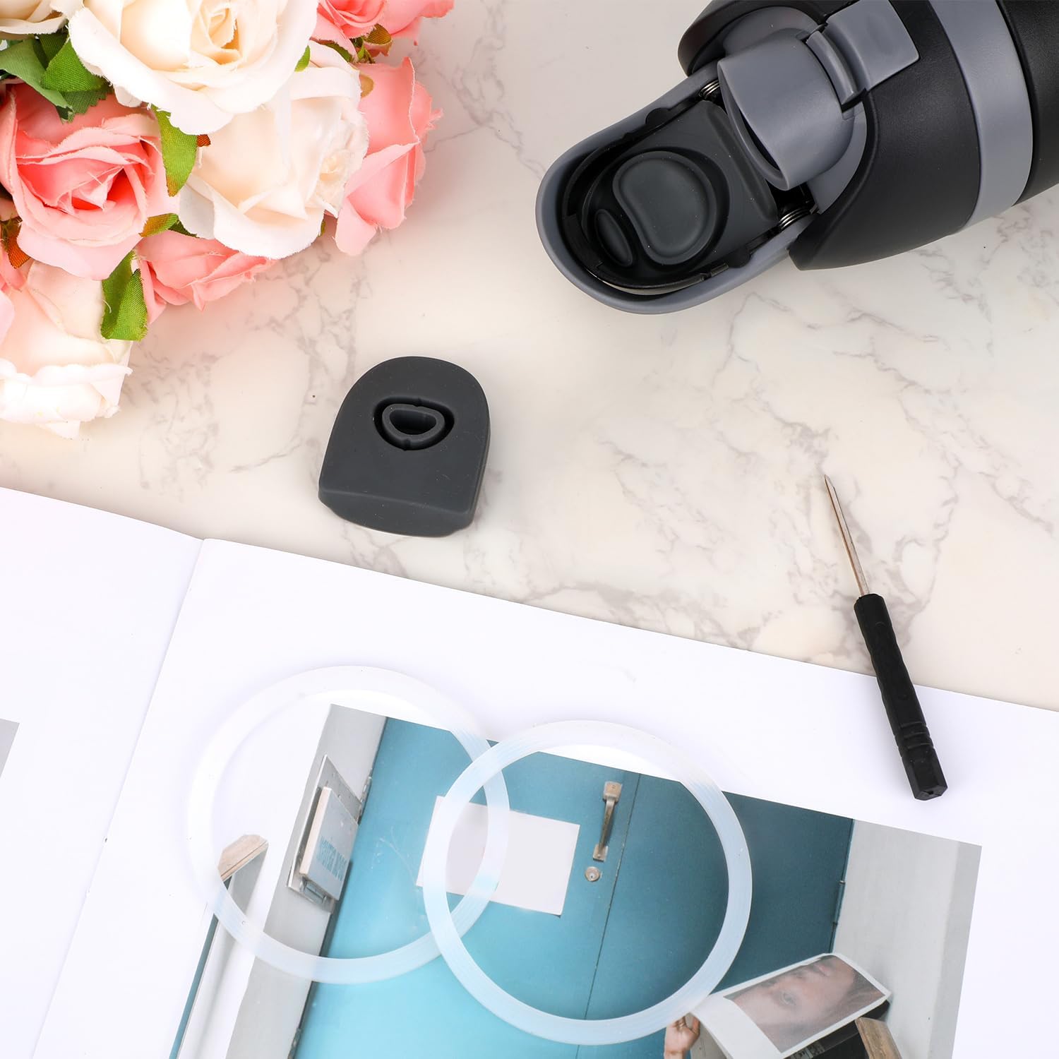 Bottle Mouth Stopper for Owala FreeSip, Silicone Bottle Stopper Replacement Set with Straw Washer Cleaning Brush Etc Tumbler Accessories Sealing Parts for Owala 16/19/24/32/40oz
