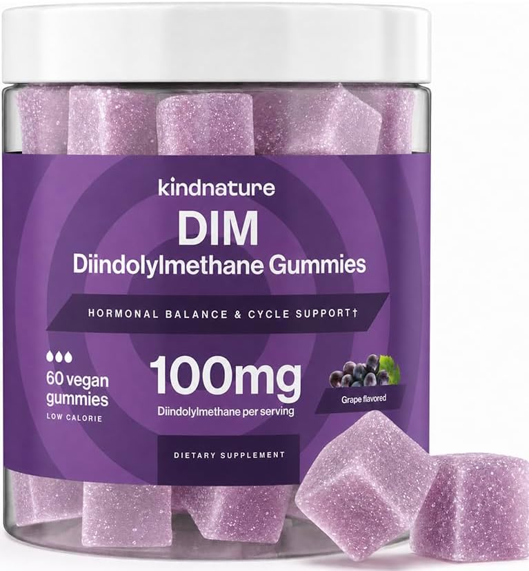 kindnature DIM Gummies 100mg – Hormone Balance Support for Women – Diindolylmethane Supplement for Estrogen Metabolism, Menopause & Skin Wellness – Vegan, Non-GMO, Gluten-Free – 60 Gummies