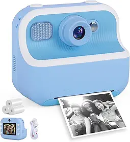 24MP 1080P Câmera Instantânea Digital Portátil, Camera Fotografica Impressao Instantanea, Máquina Fotográfica Instantânea Portátil, Câmera Digital Selfie HD com Lente Dupla, Tela 2,4" IPS