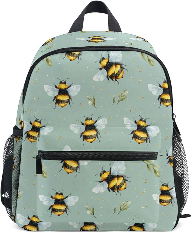 Kid Backpack Cute Bee Watercolor Green Toddler School Book Bag Kindergarten Bookbag Travel Bags for Girls Boys