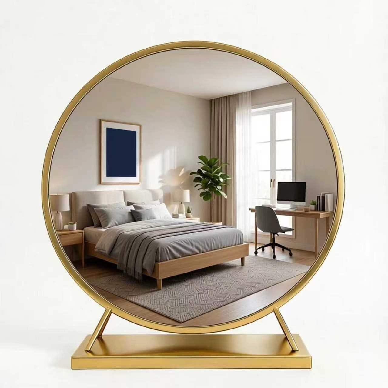 Freistehender runder Kosmetikspiegel, Tischspiegel mit Ständer, HD-Silberglas, verzerrungsfrei, Metallrahmen, 3 Farben (A,S)