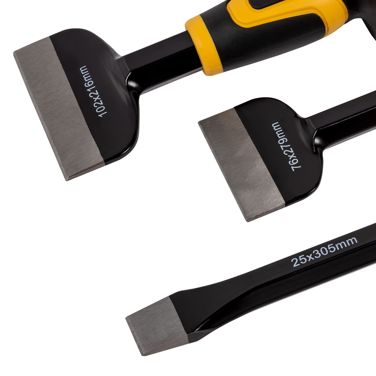 Roughneck Rou31993 Lot de 3 traversins et burins comprenant : traversin de brique 102 x 216 mm, traversin d'électricien 76 x 279 mm et 1 burin à froid 25 x 305 mm
