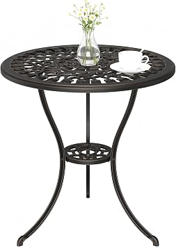 IDEALHOUSE Patio 23Cast Aluminum Side Table with Umbrella Hole,Outdoor Small Coffee Tables,Anti-Rust Bistro Table,Round End Table,Outdoor Furniture for Indoor,Patio,Garden,Porch,BalconyBronze