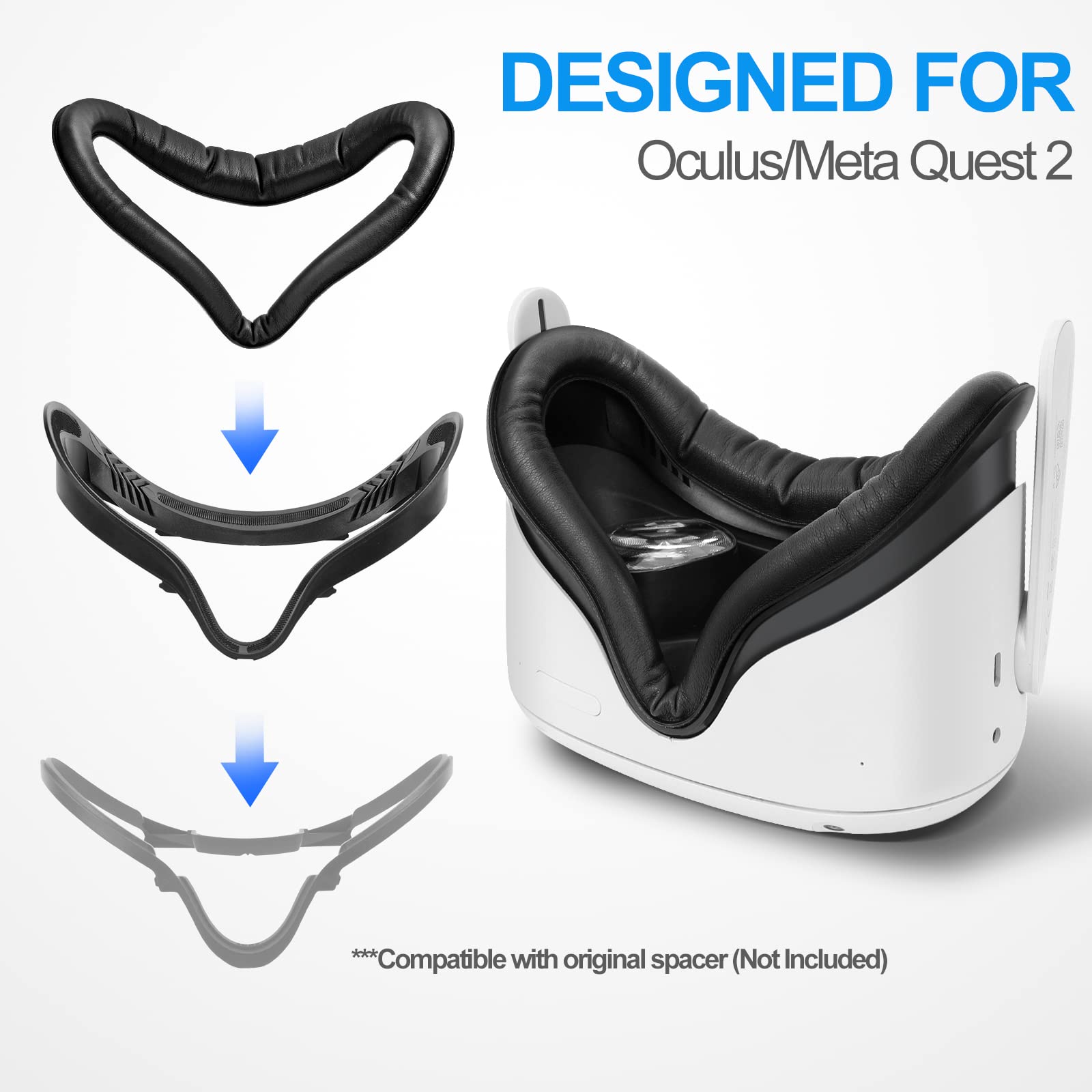 SUPERUS Interface Faciale et Coussin de Protection pour Oculus Quest 2, Coussin en Mousse PU Anti-Sueur - Accessoires VR pour Meta/Quest 2, Compatible avec Oculus Quest 2 l'Espaceur Original