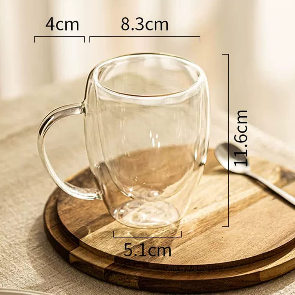 TAMUME Double-Wall Insulated Glass Coffee and Tea Cup with Glass Lid (Medium), Black - Image 2