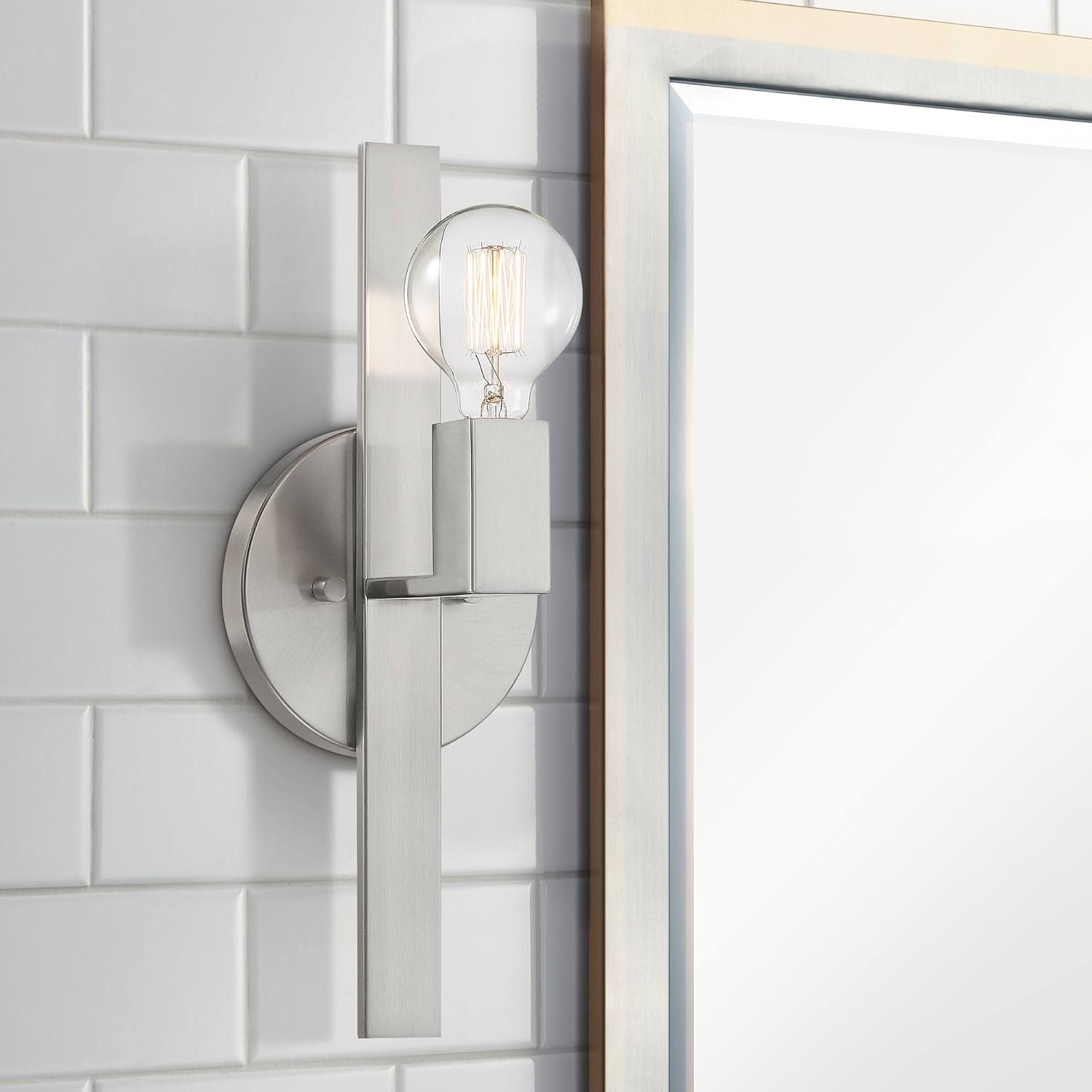 Possini Euro Design Silvia Modern Industrial Wall Light Sconce Brushed Nickel Silver Metal Hardwired 6" Wide Fixture for Bedroom Bathroom Bedside Living Room Home Hallway Dining Kitchen