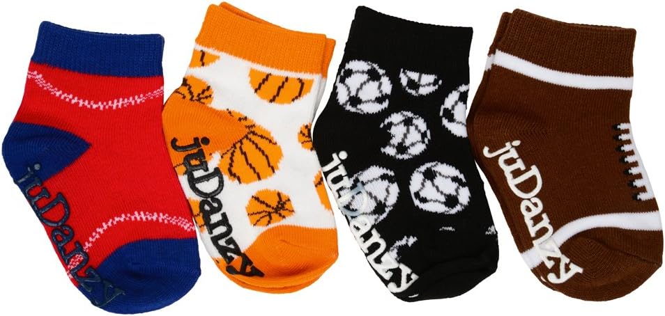 juDanzy baby boy sporty 4-Pack socks in soccer, football, basketball & baseball (2-4 Years)