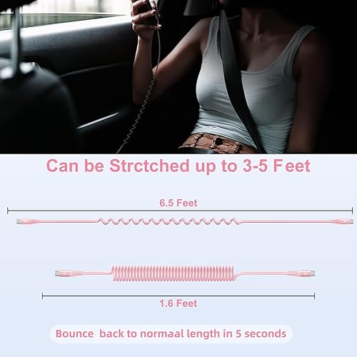 Miniatura 30 de Cable USB C a C de 3 pies, paquete de 2 cables de carga USB C en espiral para automóvil tipo C, cable de carga rápida para iPhone