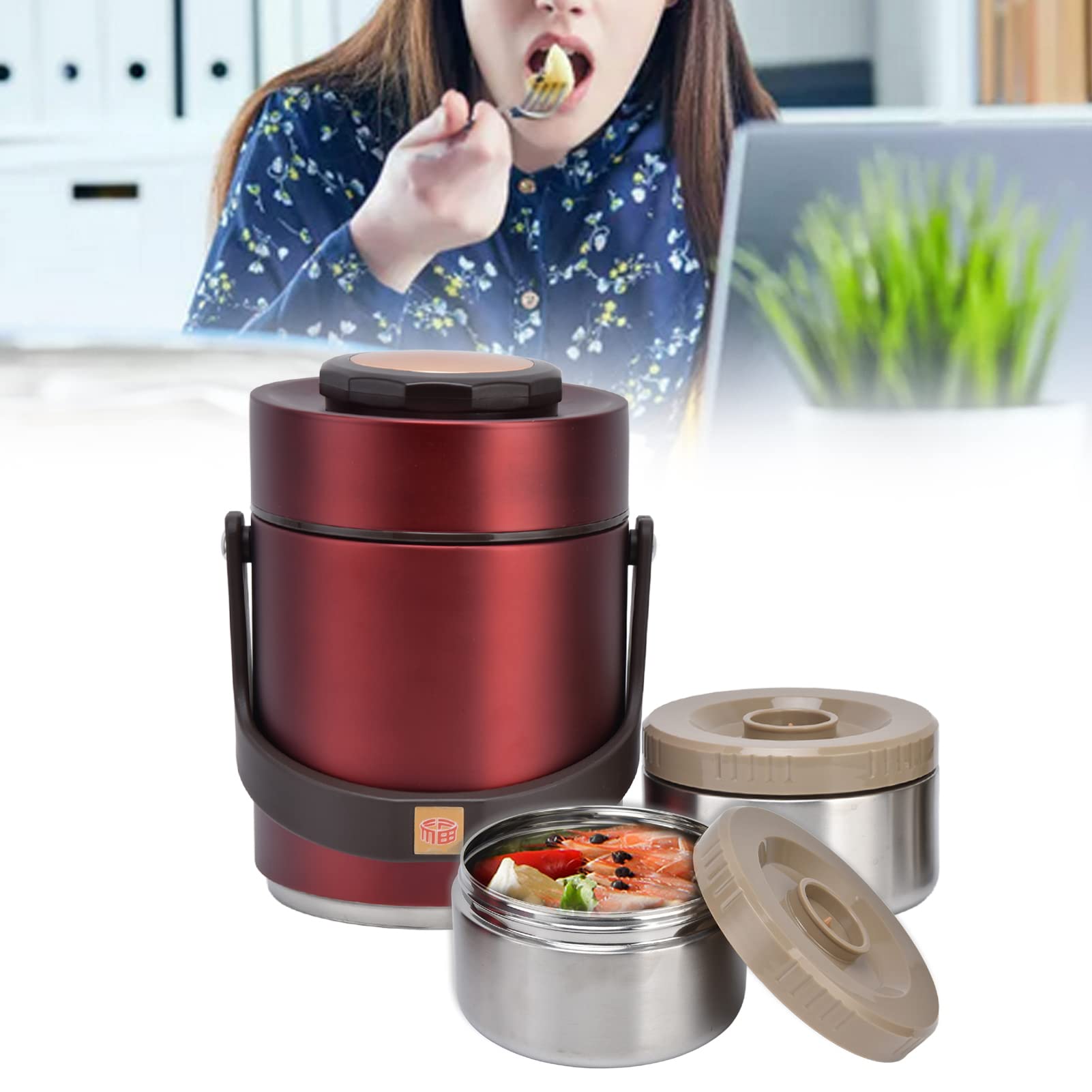 Cryfokt Lunch Box Coibentato in Acciaio Inossidabile 1500ml Sottovuoto con Griglia Alimentare Indipendente Contenitore Termico per Alimenti a Tenuta Stagna per Adulti Lunch Box Portatile a Doppia