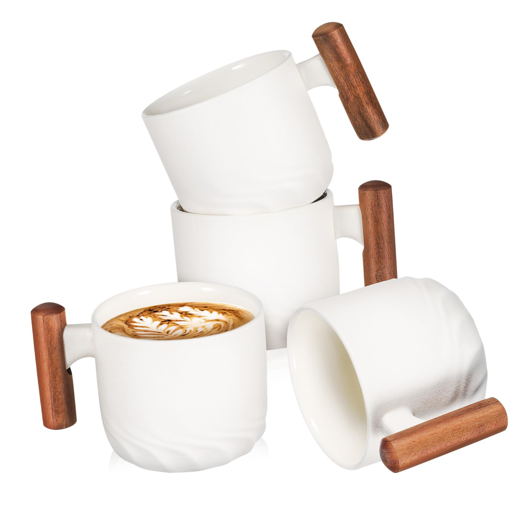 Hemobllo 4pezzi Tazze da Caffè in Ceramica con Manico in Legno Tazze da Tè per Bevande Calde e Fredde