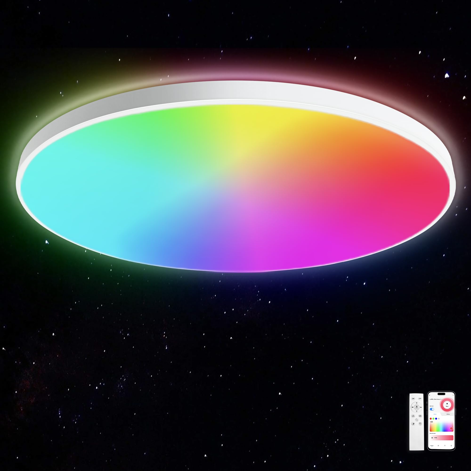 Laiebri Deckenlampe LED Deckenleuchte, 24W Ø30cm Smart RGBIC led Küchenlampe mit Fernbedienung, Funktioniert Kompatibel mit APP-Steuerung, Dimmbar Lamp für Schlafzimmer, Wohnzimmer