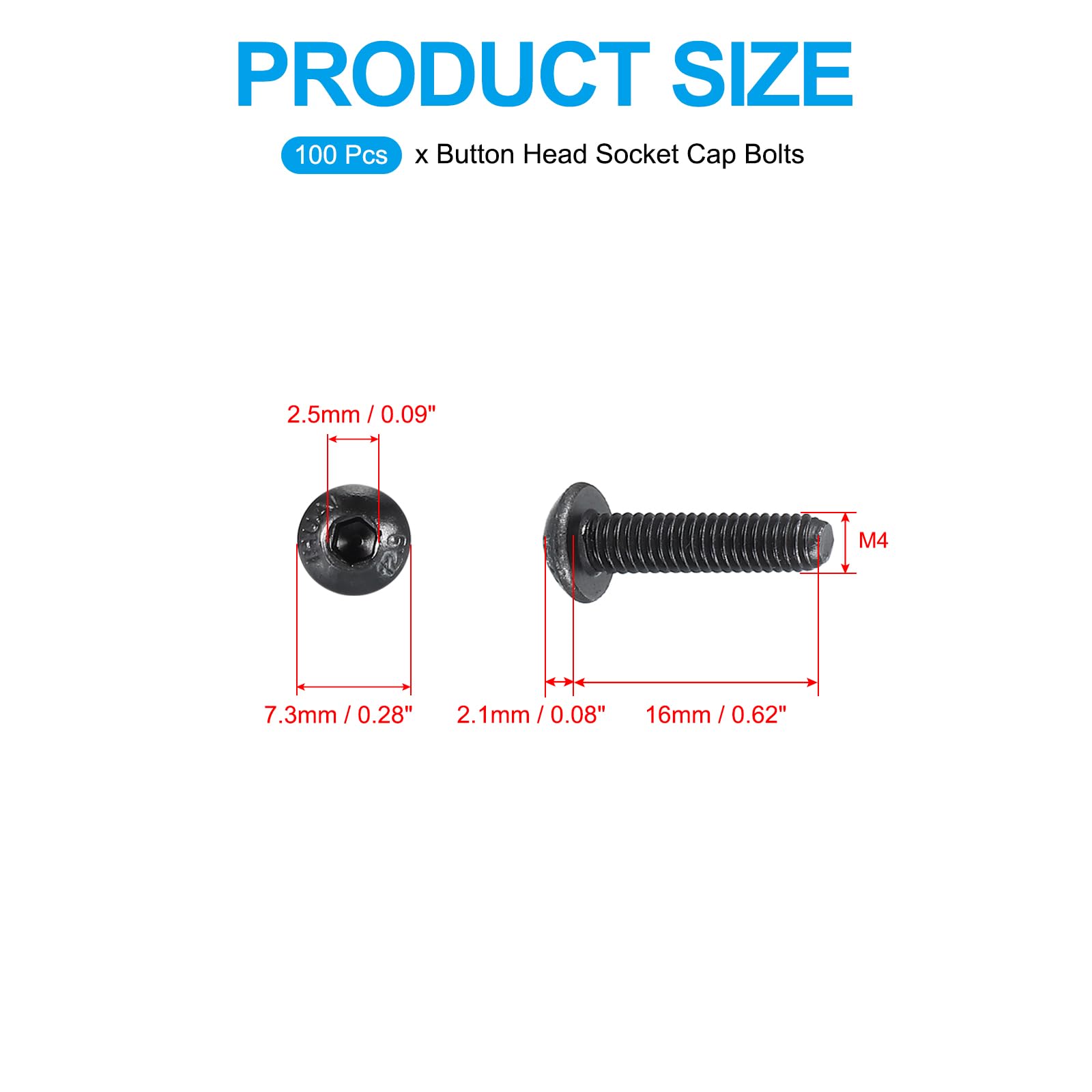 PATIKIL M4-0.7x18mm Button Head Socket Cap Bolts Screws - Image 2