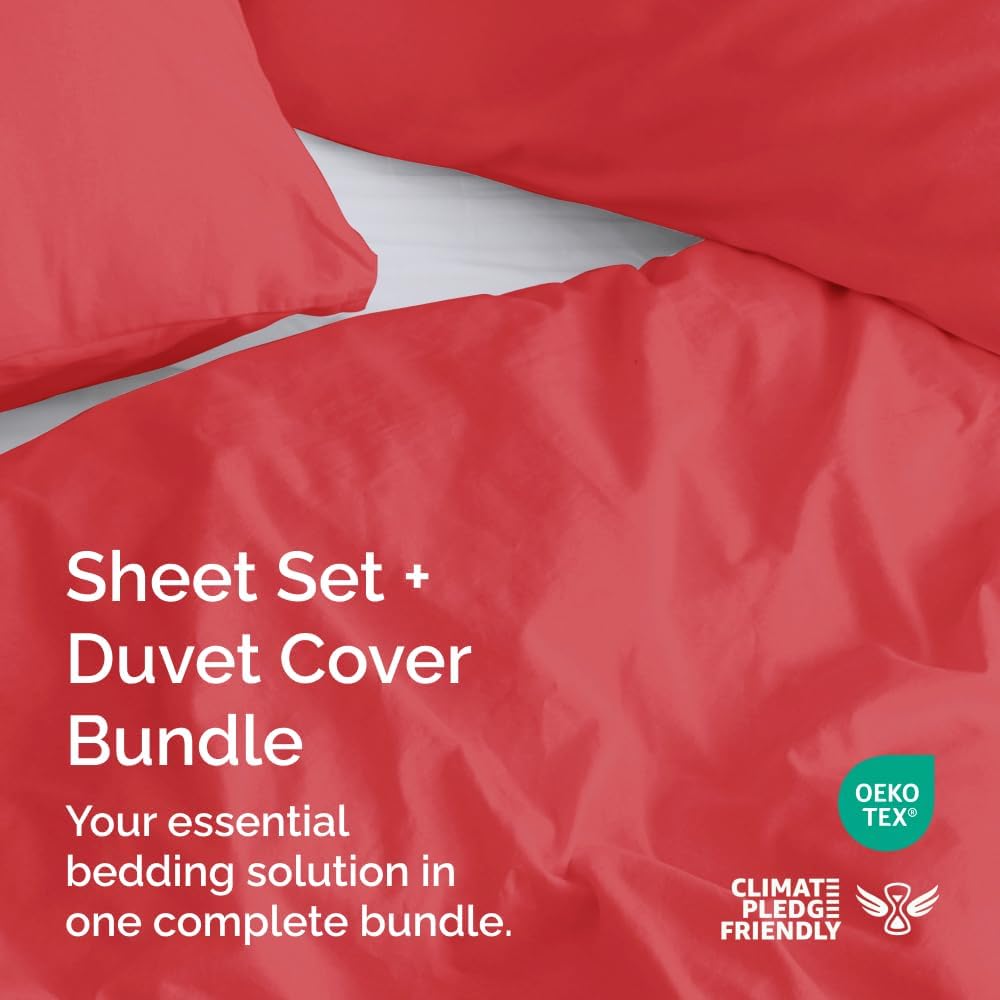 4 Piece Red Twin XL Bed Sheet Set with Duvet Cover - 8 to 16 inch Deep Pockets - 1 Flat, 1 Fitted Sheet & 2 Pillowcases - Oeko-TEX - Ultra Soft, Cozy, Breathable & Wrinkle Free - Hotel Luxury Bedding