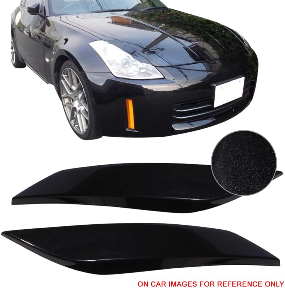 Pre-Painted Eyelid Compatible With 2003-2009 Nissan 350Z, Painted #G41 Black Metallic ABS Headlight Eyelids Eyebrows Cover Other Color Available By IKON MOTORSPORTS, 2004 2005 2006 2007
