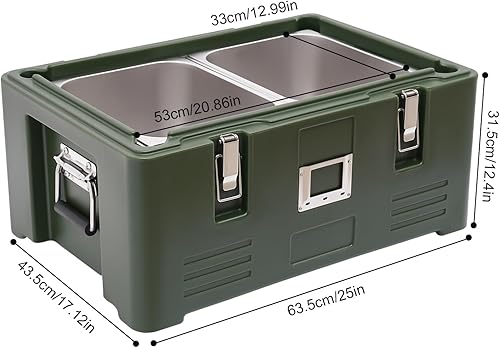 Miniatura 2 de Transportador de alimentos aislado, caja caliente de 31.7 cuartos para catering, catering comercial, calentador de sopas, 2 sartenes de acero