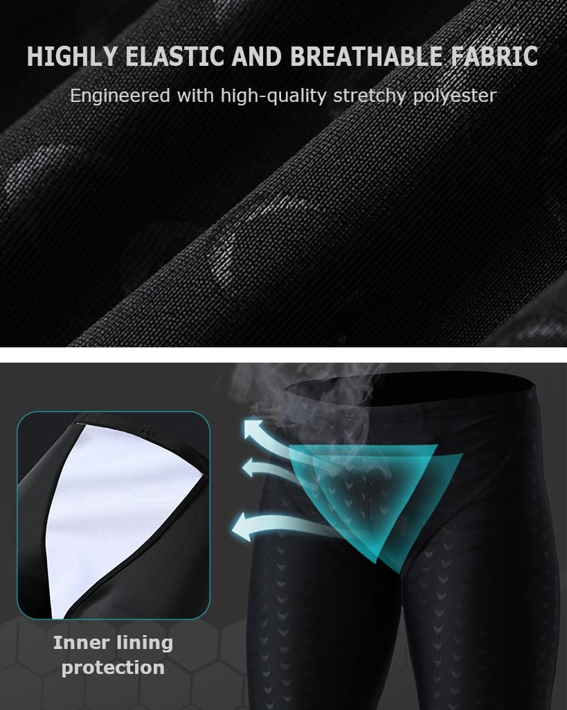 Proberos® Men's Swimming Trunks - Quick Dry, Stretchy Polyester with Compression Fit, Close-Fit Swim Shorts for Training, Beach & Pool (XL, Black) - Image 5 thumbnail