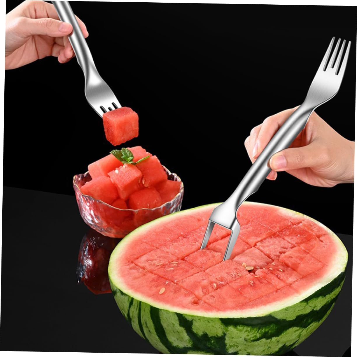 2pcs Watermelon Cutter Metal Fruit Slicer and Fork for Watermelon Cubes for and Home Use