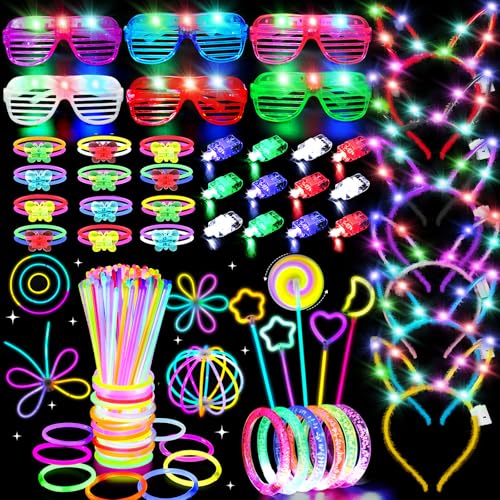 Glow Sticks Party Favors for Kids/Adult 156 PCS - Glow in The Dark Party Supplies Light Up Bracelet Necklaces Glasses Headband Accessories, Birthday Easter Basket Stuffers Gifts Bags Neon Decorations