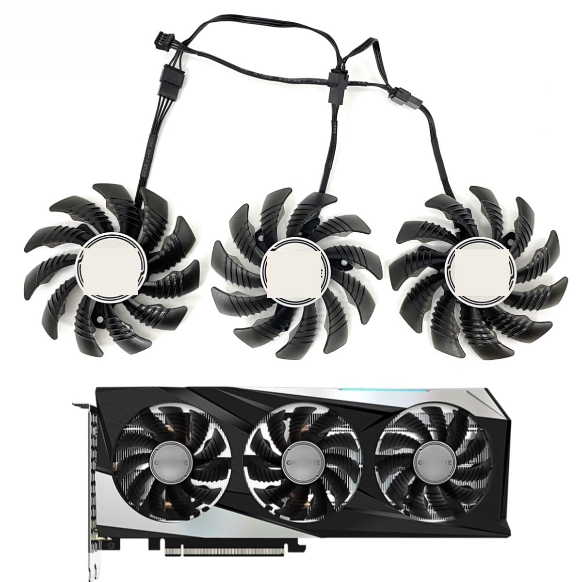 T128010SU PLD08010S12HH RX 6500 XT 6600 Lüfter Für Gigabyte RTX 3060 Ti 3070 für Gaming OC Video Karte Fan(Black 3-Fan T12)